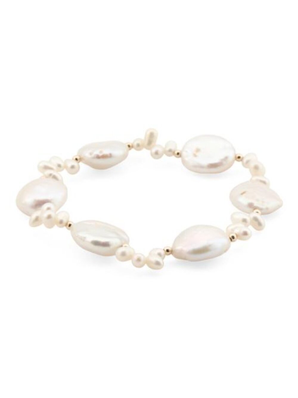 GEORG K Made In Usa 14kt Gold Bead Coin Pearl Stretch Bracelet